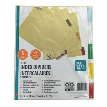 Gear Letter Size Index Dividers, 5 tabs, 8.5"x 11"