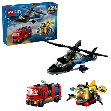 LEGO City Helicopter, Fire Truck, Submarine