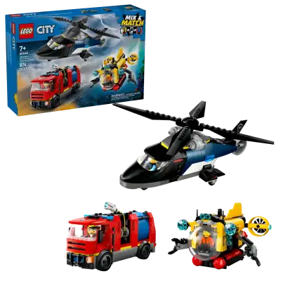 LEGO City Helicopter, Fire Truck, Submarine