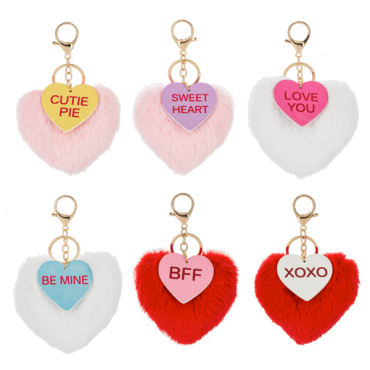 Fluffy Heart Keychains